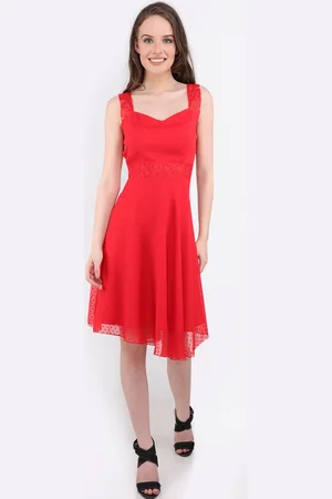 MARC LOUIS Women Red Self Design Fit and Flare Dress