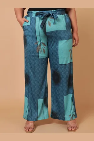 Amydus Women Plus Size Teal Printed Trouser