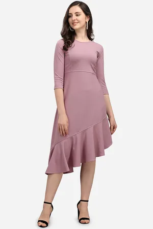 PURVAJA Women Mauve High-Low Fit & Flare Midi Dress