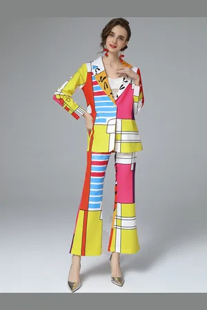 JC Collection Women Yellow & Pink Printed Top & Trousers