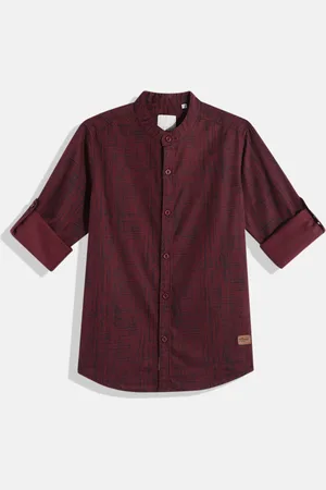 Roadster Boys Maroon & Black Abstract Printed Pure Cotton Casual Shirt