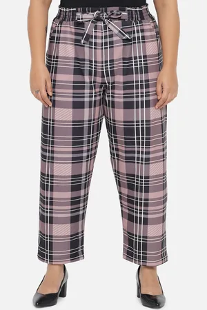 Amydus Women Plus Size Pink Checked Trousers
