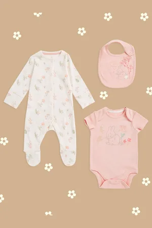 Mothercare Girls Off White & Peach Pink Printed Pure Cotton Multipack Gift Set