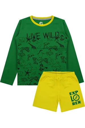 Silver Fang Boys Green & Yellow Cotton Printed T-shirt with Shorts Set