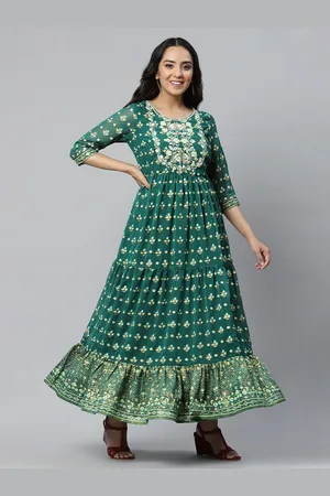 AURELIA Green Floral Printed Tiered Maxi Dress