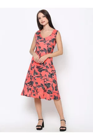 DRIRO Women Floral Printed A-Line Midi Dress