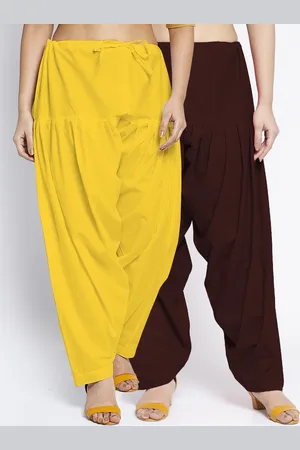 Jinfo Women Yellow & Brown Pack Of 2 Solid Loose Fit Cotton Salwar