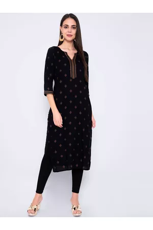 God Bless Women Black Ethnic Motifs Printed Kurta