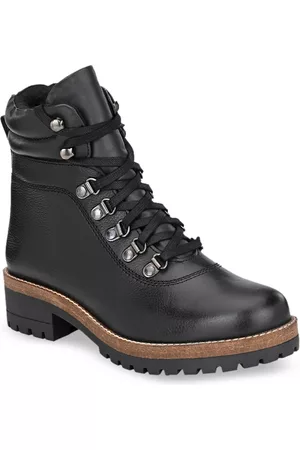 Delize Women Black Solid Leather High-Top Flat Boots