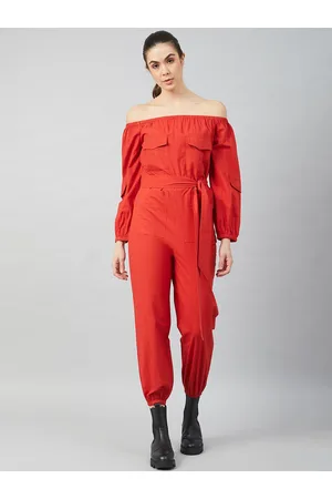 ATHENA Women Red Solid Cotton Jumpsuit