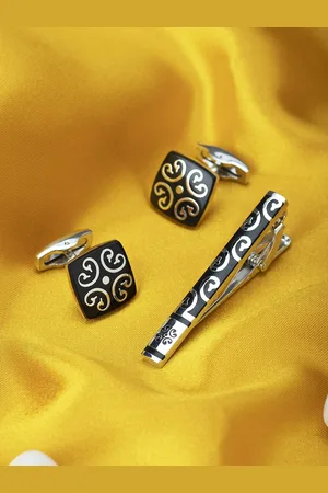 Peora Black & Silver-Toned Square Cufflinks