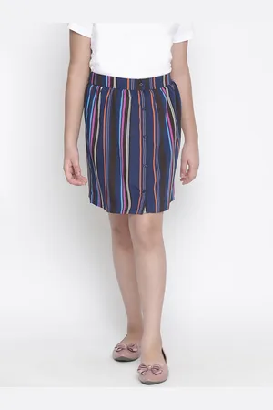 Oxolloxo Girls Navy Blue & Black Striped A-Line Midi Skirt