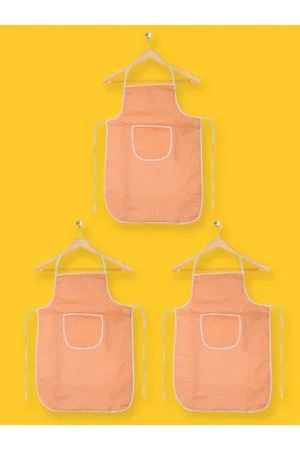 Kuber Industries Unisex Set of 3 Peach-Coloured & White Polka Dot Printed Aprons