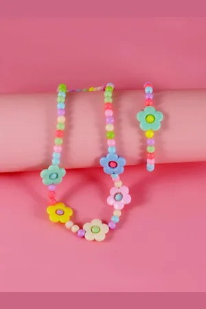EL REGALO Girls Blue & Yellow Floral Beaded Jewellery Set