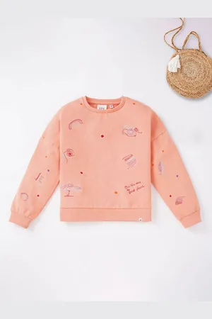 Ed-a-Mamma Girls Peach-Coloured Printed Sweatshirt