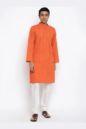 Fabindia Men Orange Striped Kurta