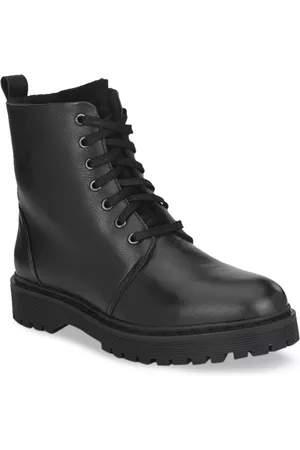 Delize Women Black Solid Leather High-Top Flat Boots
