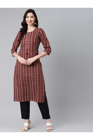 PIROH Women Maroon & White Bandhani Printed Pure Cotton Kurta