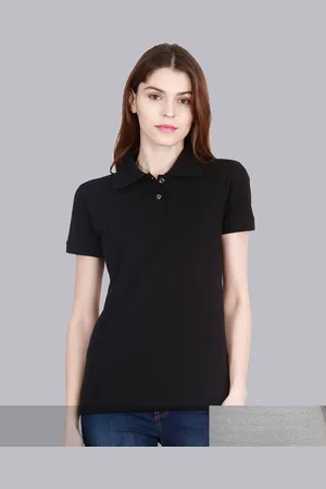 Fleximaa Women Black & Grey Solid Polo Neck Tshirt (pack of 2)