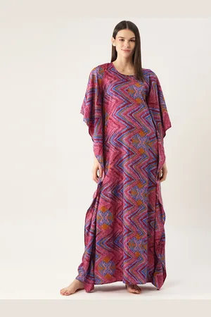 Cottinfab Women Pink Zig Zag Stripes Print Crepe Kaftan Maxi Dress