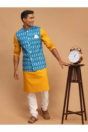Vastramay Men Kurta & Churidar With Ikat Nehru Jacket Set
