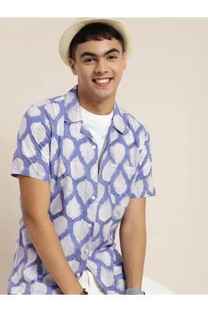 Taavi Men Blue Handblock Printed Cotton Casual Shirt