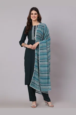 Antaran Women Blue Thread Work Kurta with Trousers & With Dupatta