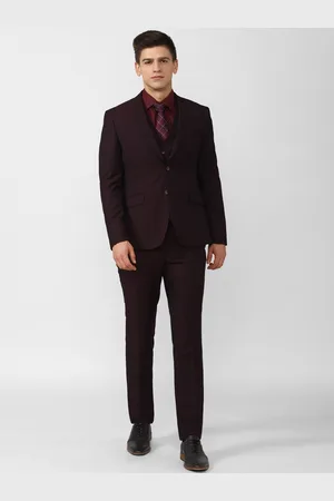 V Dot Men Maroon Solid Slim-Fit Single-Breasted 3-Piece Formal Suit