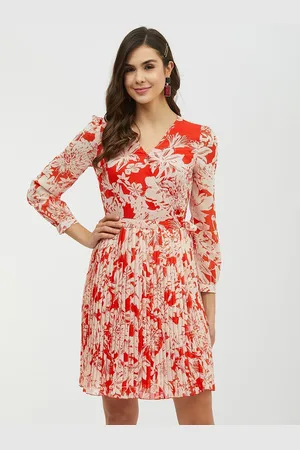 Harpa Women Red Printed Fit and Flare Dress
