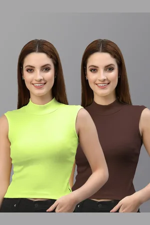 Friskers Women Pack of 2 Ribbed Fitted Crop Tops