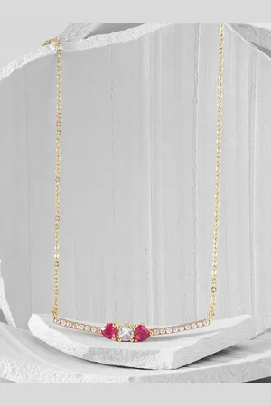 MINUTIAE Women Red Brass Gold-Plated Crystal Bar Pendant Necklace