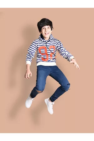 LilPicks Boys White Printed Hooded Sweatshirt