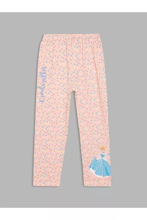 Blue Giraffe Girls Pink & Blue Cinderella Printed Comfort-Fit Ankle-Length Leggings