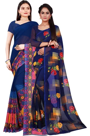 Florence Navy Blue & Blue Pure Georgette Saree Pack of 2