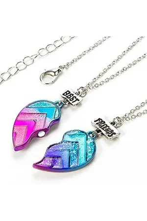 EL REGALO Unisex Set of 2 Purple & Blue Broken Heart Pendant Necklace