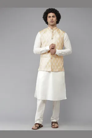 See Designs Men Gold-Coloured Woven Design Nehru Jacket