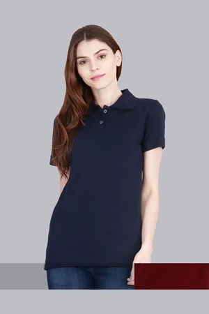 Fleximaa Women Pack of 2 Maroon & Navy Blue Polo Collar Cotton T-shirt
