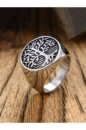 Yellow Chimes Men Silver-Toned & Black Stainless Steel Finger Ring