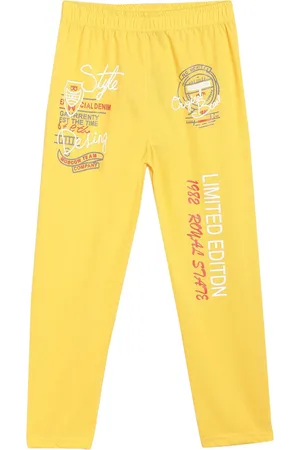 Sweet Angel Boys Yellow Printed Cotton Typography Track Pants