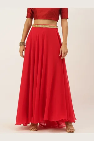 Ethnovog Women Red Solid Made to Measure Maxi Flared Skirt