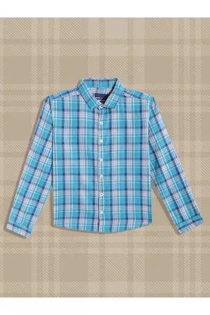 M&H Boys Blue & White Pure Cotton Tartan Checks Casual Shirt