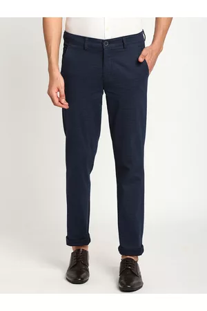 Turtle Men Navy Blue Textured Checked Skinny Fit Trouser