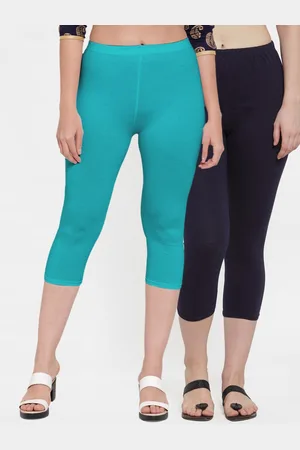 Jinfo Women Navy Blue & Blue Set Of 2 Cotton Capris