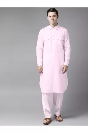 See Designs Men Pink Pure Cotton Solid Pathani Kurta with Salwar