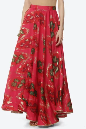 Rangriti Women Pink Abstract Printed Maxi Flared Skirts
