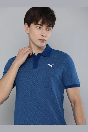 PUMA Men Blue Polo Collar Pure Cotton Jacquard 3T Everfresh Slim Fit T-shirt