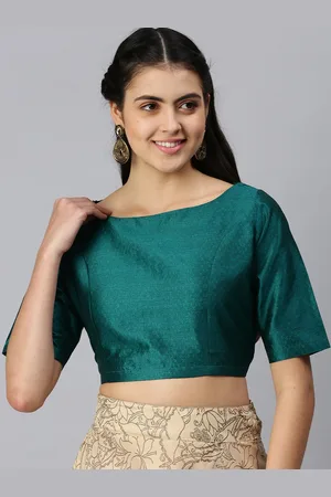 De Moza Women Teal Blue Solid Saree Blouse