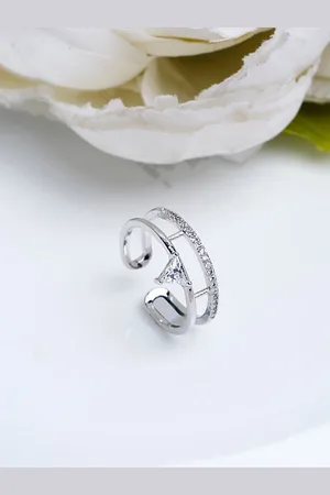 Shining Diva Women Platinum-Plated Silver-Toned White CZ-Studded Adjustable Finger Ring