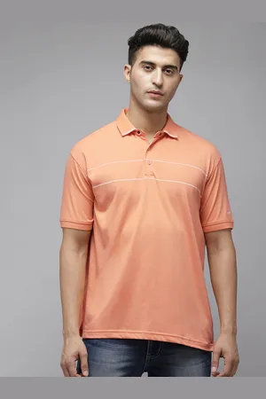 Park Avenue Men Peach-Coloured Striped Polo Collar Slim Fit T-shirt