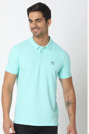 SPYKAR Men Blue Polo Collar Slim Fit Cotton T-shirt